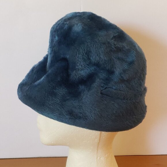Vintage Angora Flapper Hat Blue Wool Cloche Splendid Etui Town Country Deco UK main image 9